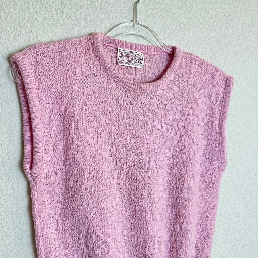 Pendleton Vintage Pink Wool Pointelle Knit Sweater Vest‎ Petite Small USA Made